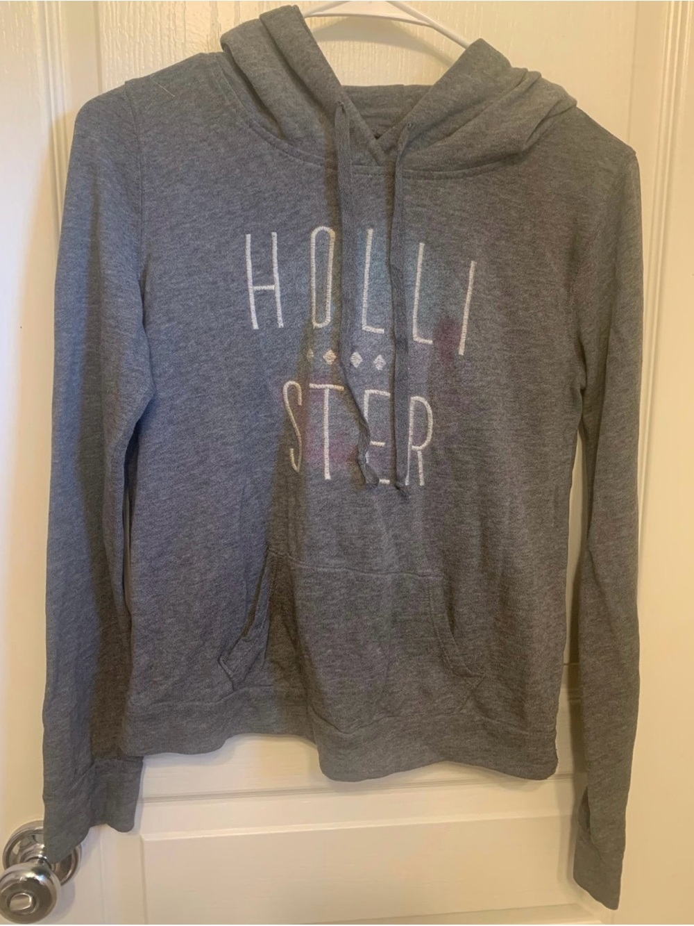 Hollister Heather Gray Pullover Hoodie with White Logo